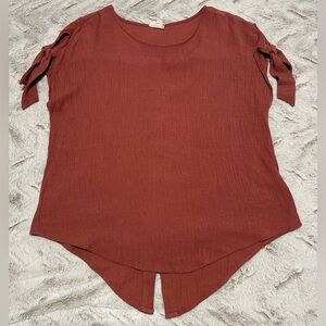 Perch by Blu Pepper Rust Blouse with Back Buttons and Tie Sleeves